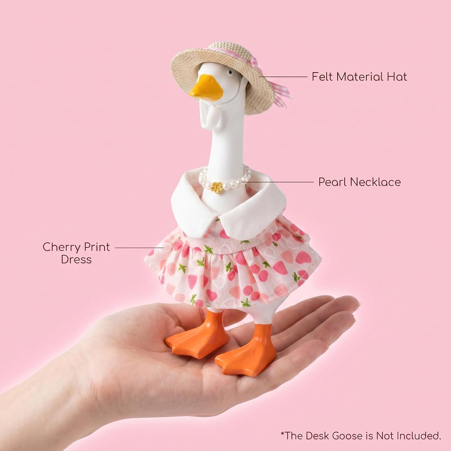 Desk Goose Outfits 7 Inches- 2 Set Cute Spring Summer Matching Dresses for Mini Desktop Geese with Hats Necklace, Magnetic Duck Goose Statue Accessories