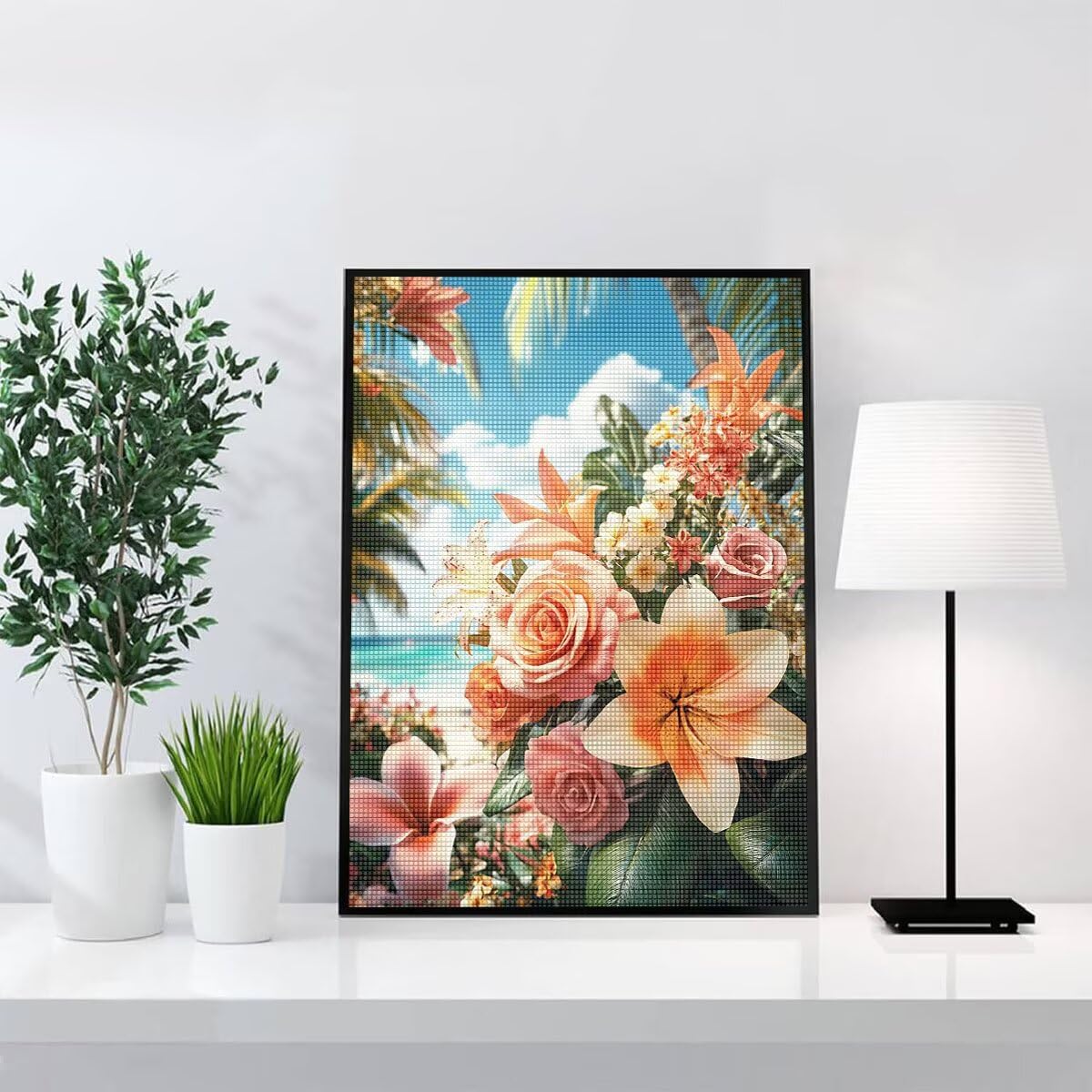 Diamond Painting Kit Completo, Diamond Painting Tropicale, 5D Quadrato Pittura Diamante Kit Manualidades Adultos DIY Diamantini Crystal Art Disegni Ricamo Punto Croce Artigianale,80x100cm Fiori j0-702