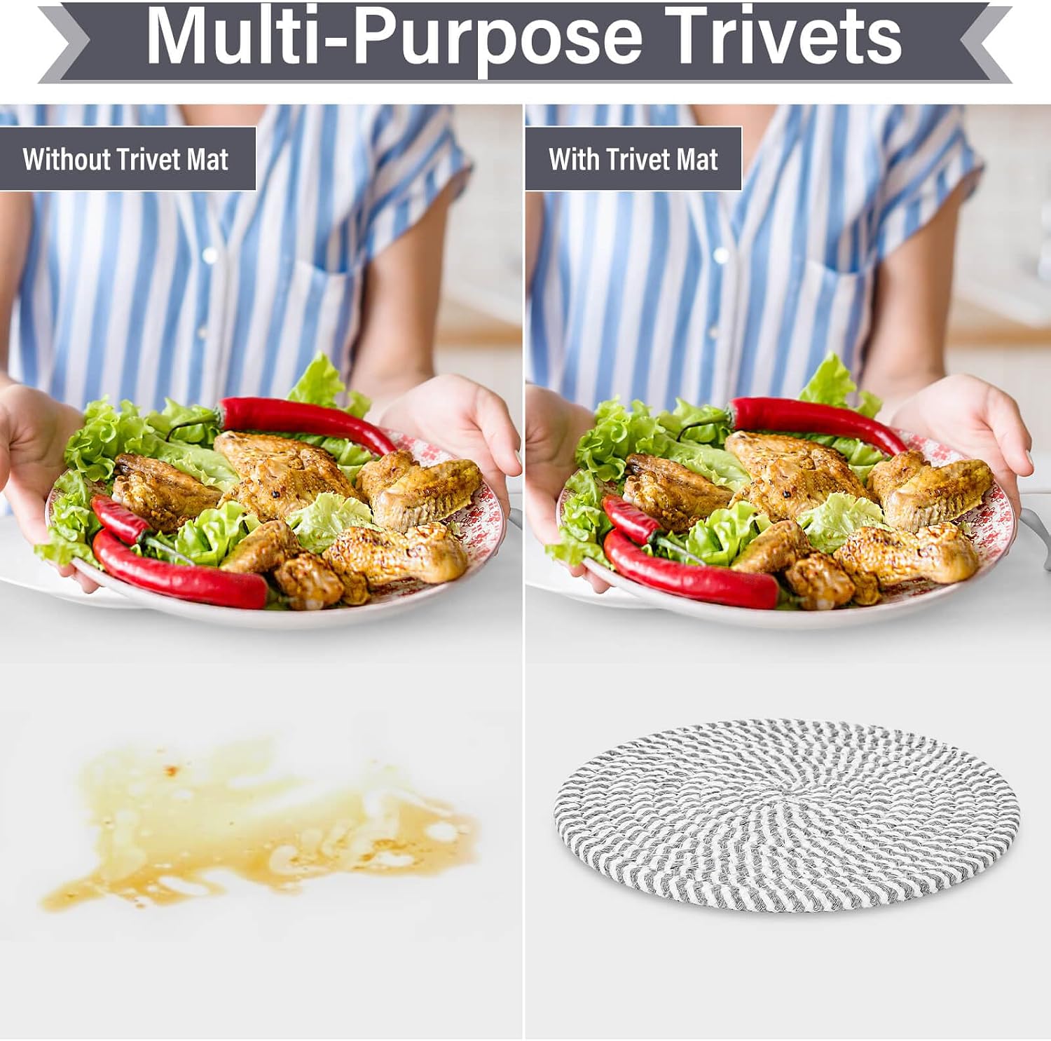 Billbotk 10" Trivets for Hot Dishes, Hot pots and Pans, Set of 6, Heat Resistant Pot Holders for Kitchen, Hot Pads for Countertops