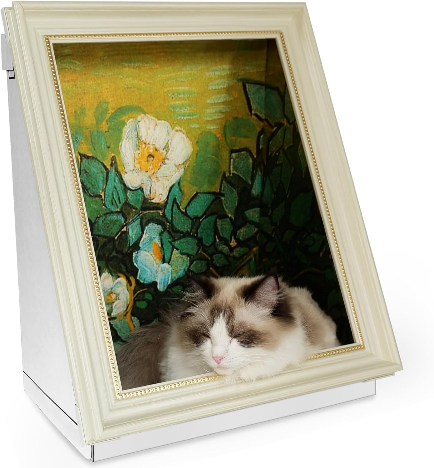 Painting Cat Scratcher for Indoor Cat Scratching Board Pad, W/Horizontal CartBoard Cat Scratcher Bed House Half-Surround Design W/Catnip (Rose, Medium - Large)