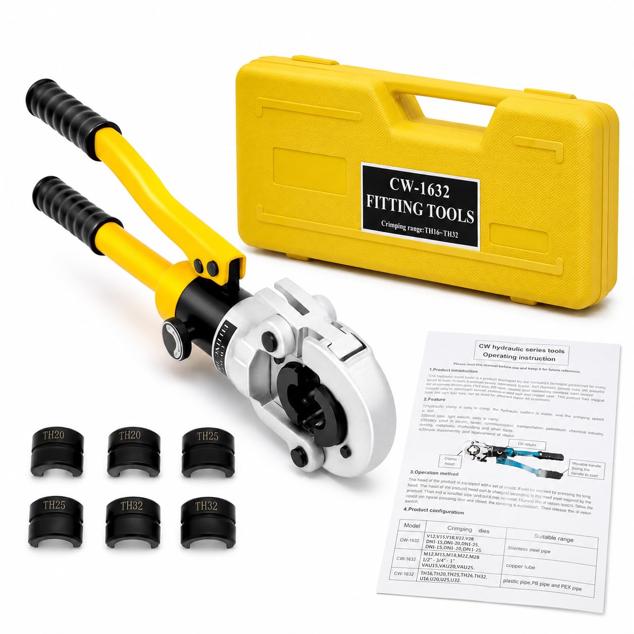 8 Tonnes Pince A Sertir, Pince À Sertir Multicouche, Pince A Sertir Per avec Matrices 16-32mm et Tête Pivotante 360°, Hydraulique, Sertisseuse Cuivre pour Tuyaux Alu-Plastique & PEX