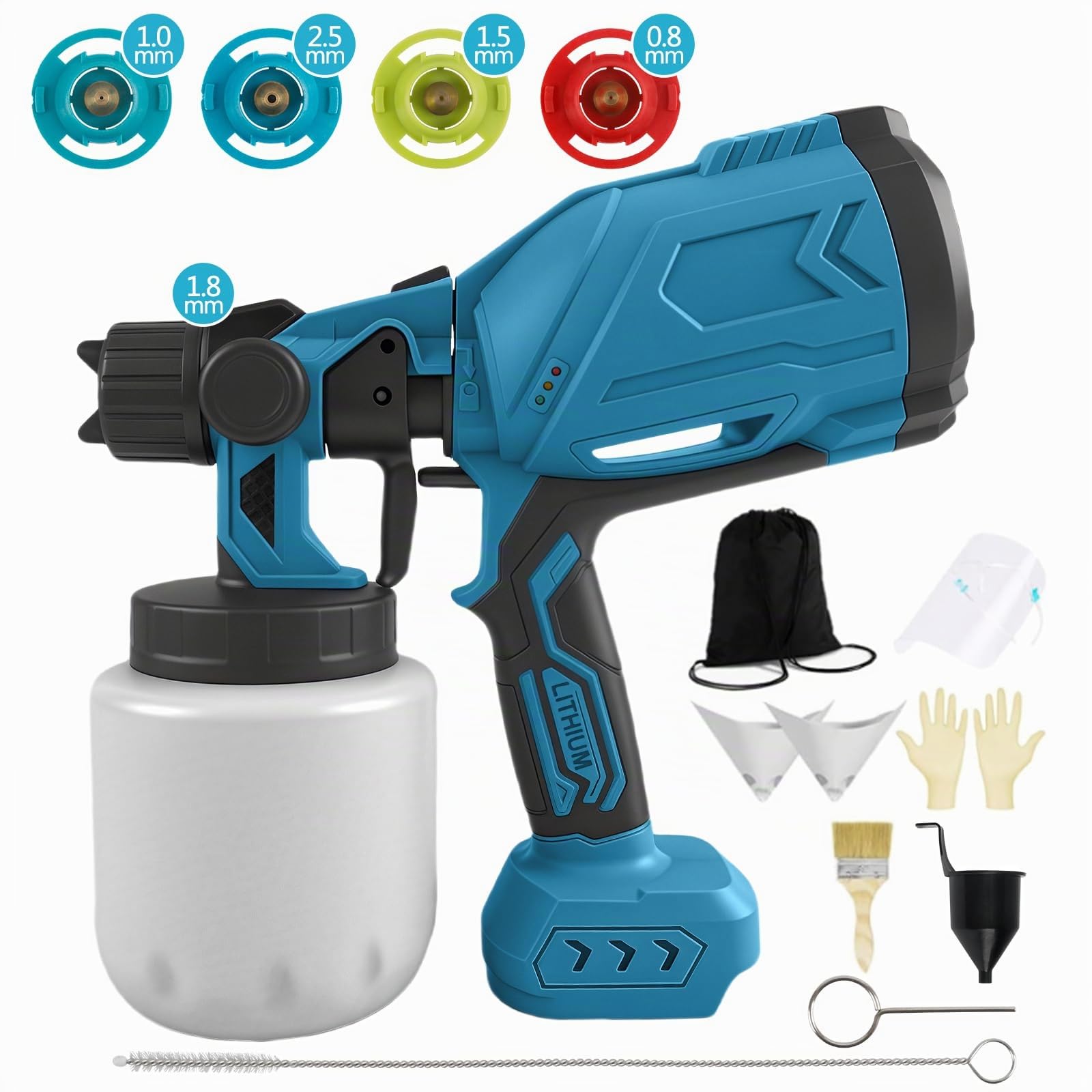 Pistola de Pintura para Makita 18V, Pulverizador Eléctrico Sistema de Pulverización de Pintura Inalámbrica 1000ML 5 Boquilla & 3 Modos para Cercas Jardín Muebles Paredes y Techos(sin batería)