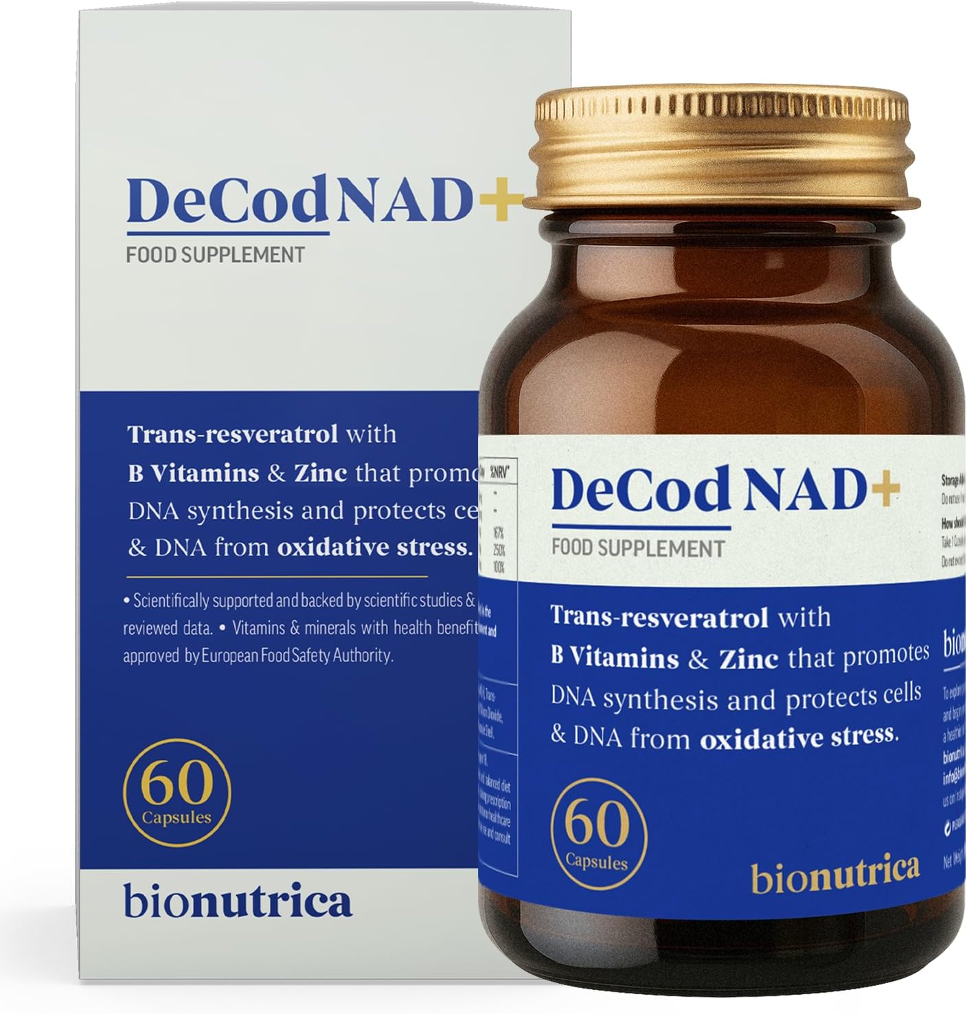 DeCodNAD+ | Advanced NAD+ Support Formula with Trans-Resveratrol | Cellular Energy & Healthy Ageing Support | Antioxidant Support | Vegan, Non-GMO, Gluten-Free | 60 Capsules