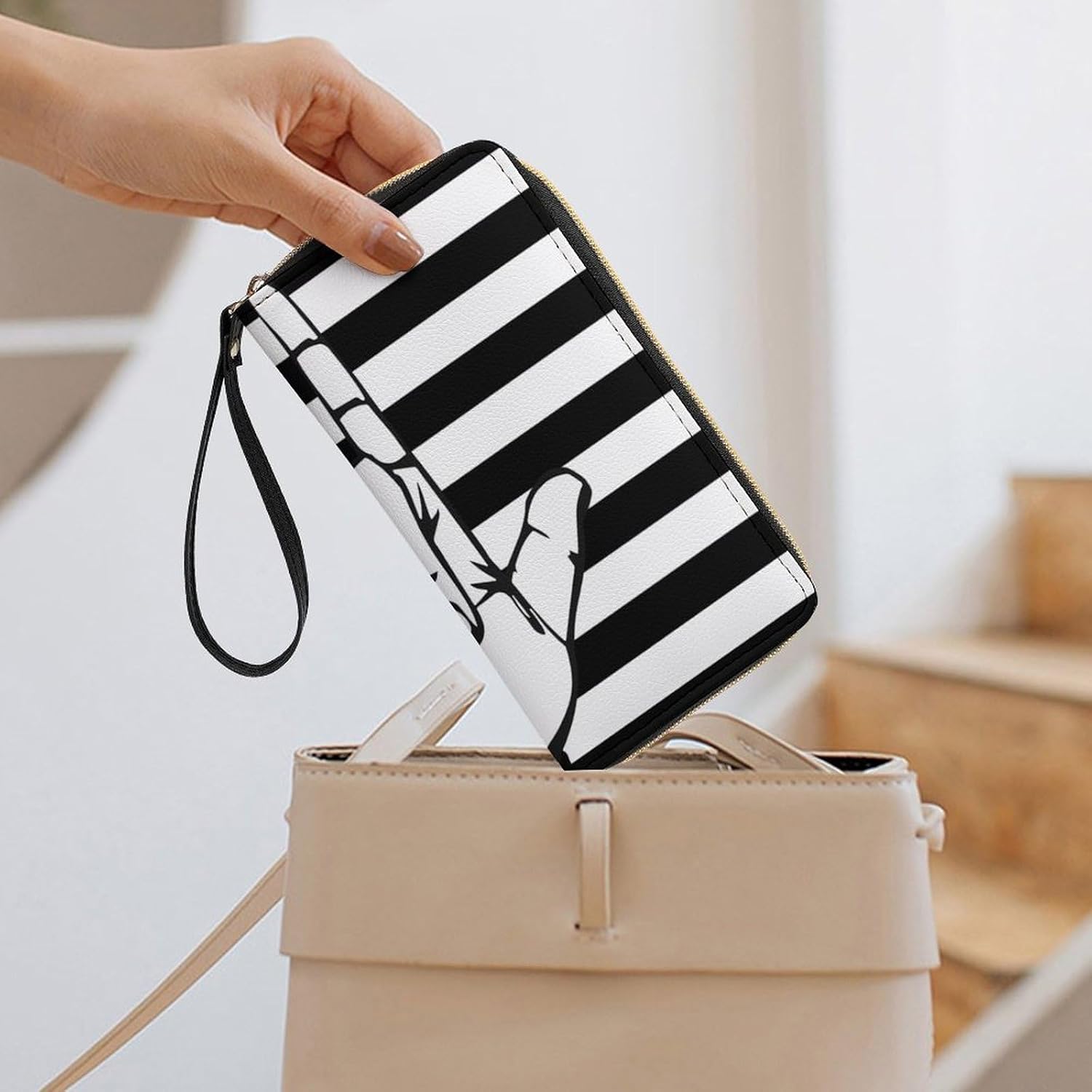 I Love You ASL U.S. Flag Long Zippered Pouch Large Clutch Cash Wallet with Rope Handle for Men Women