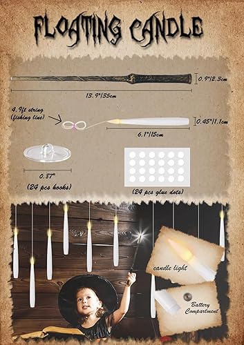 Miniatura 5 de GenSwin 22 velas flotantes sin llama con temporizador remoto de varita mágica, velas colgantes para ventana parpadeantes, velas eléctricas LED de