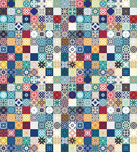 Ambesonne Moroccan Duvet Cover Set, Oriental Eastern Pattern Grid Style Patchwork Ornament Tiles Design, Decorative 3 Piece Bedding Set With 2 Pillow Shams, King Size, Rainbow Color #TOP1