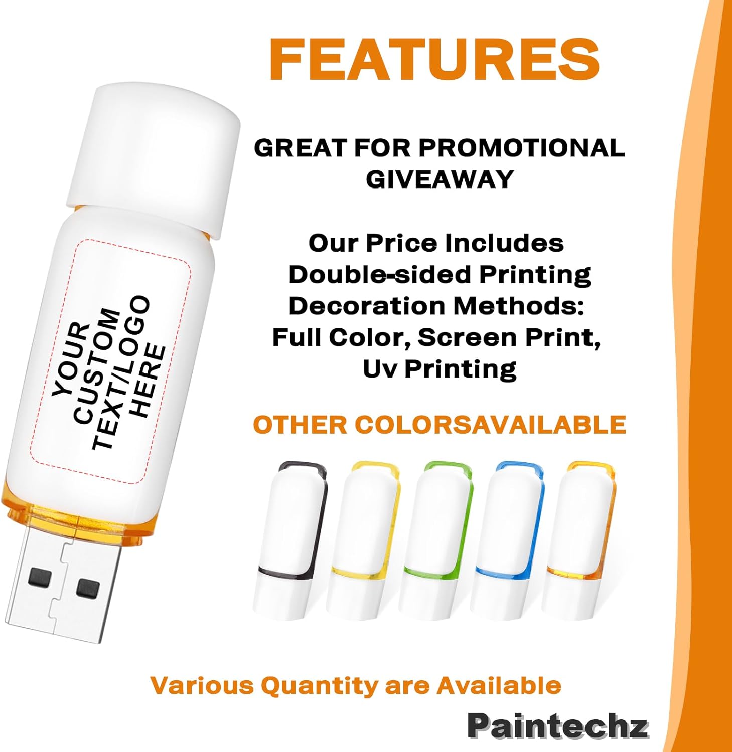 Custom USB Flash Drives Bulk 50 Pack, Personalized Thumb Drives with Your Company Logo - Customizable Text - 512MB