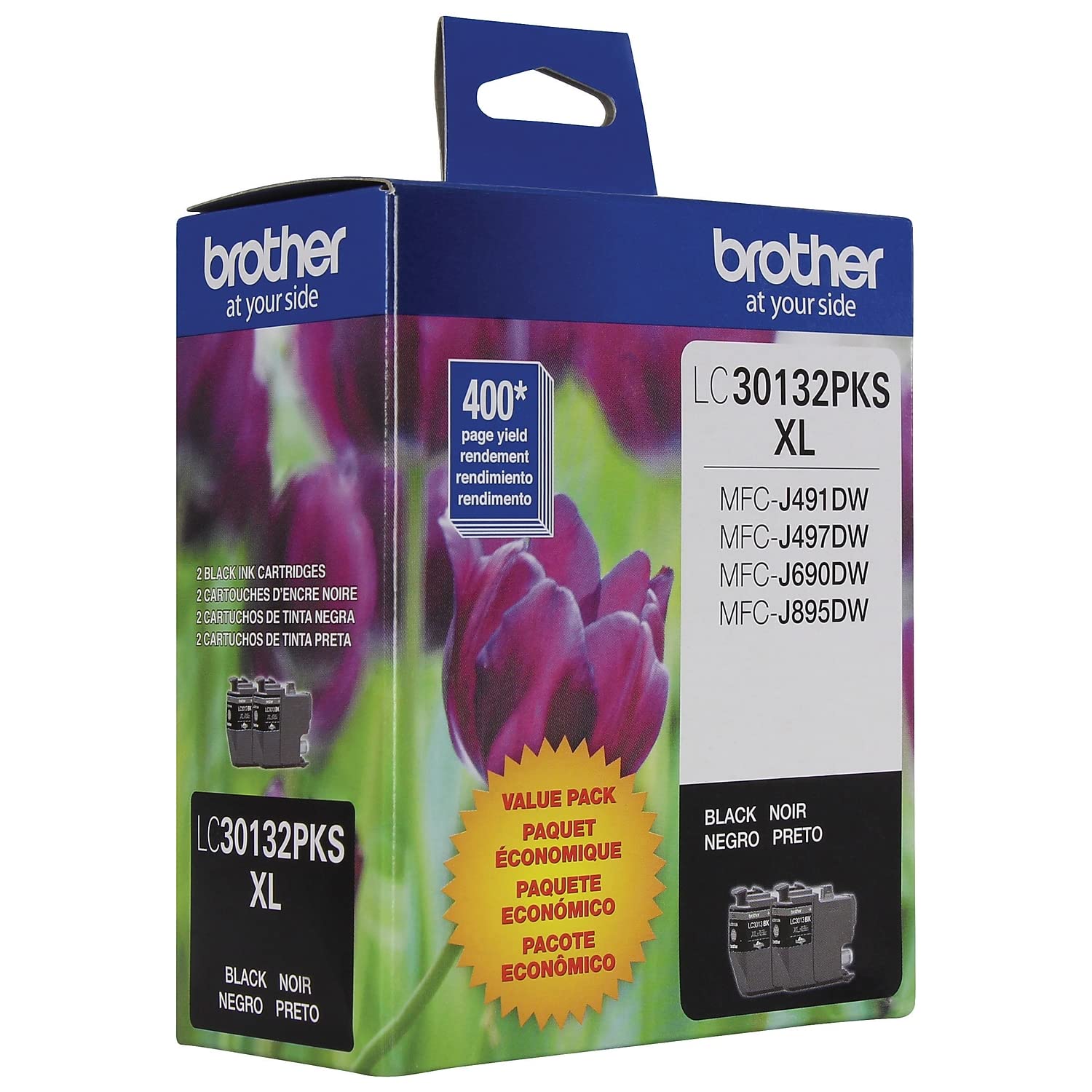 BROTHER LC30132PKS - Confezione da 2 cartucce d'inchiostro nero ad alta resa, resa pagine fino a 400 pagine/cartuccia, LC3013