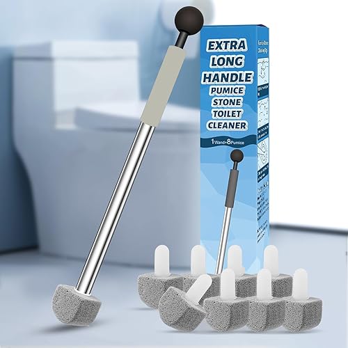 Piedra pómez más grande con mango largo de 16.7 pulgadas, limpiador de esquinas de limpieza de esquinas para inodoro, baño, cocina, hogar, limpieza