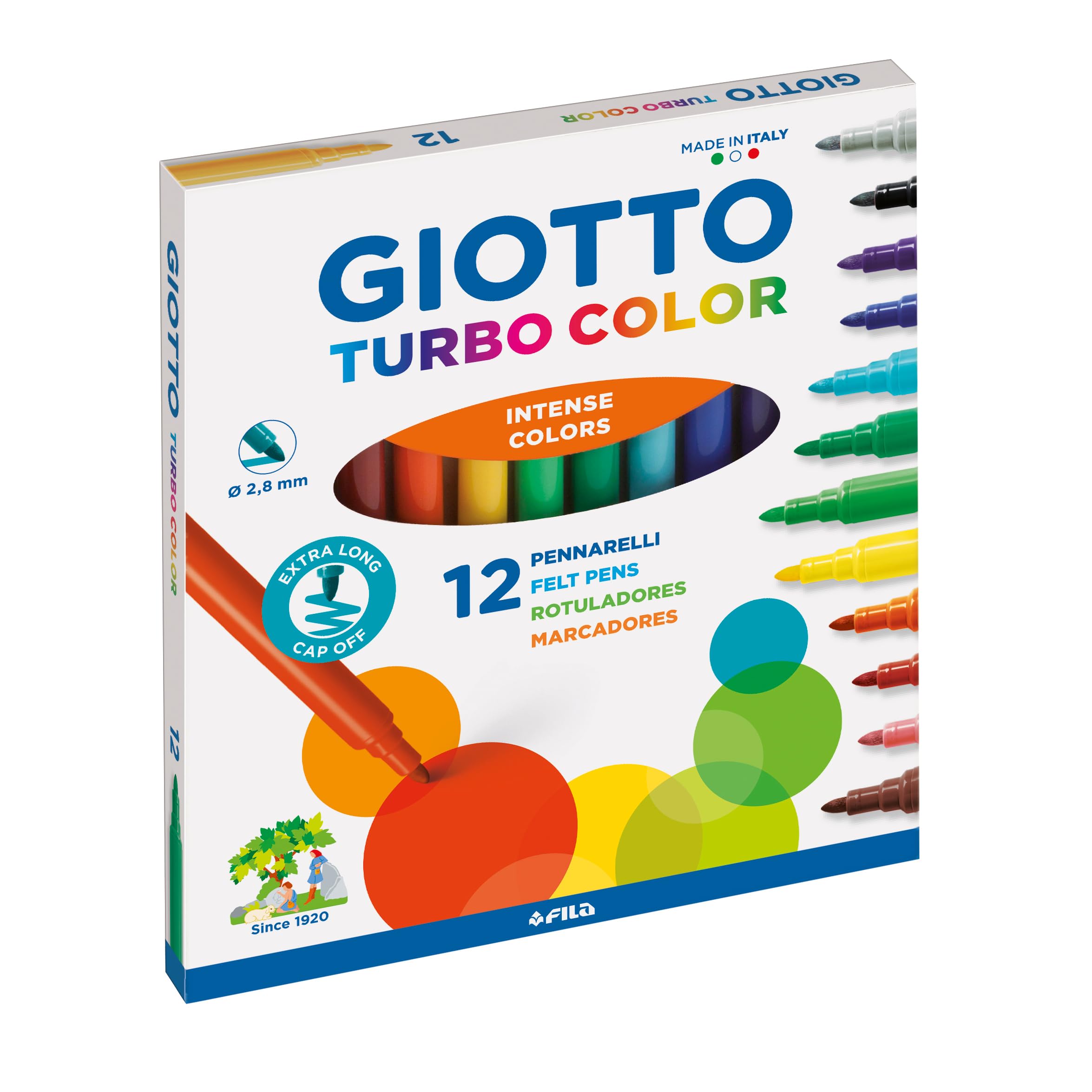 Turbo Color Fibre Tip Pen, Multi-Colour, 12 Colours