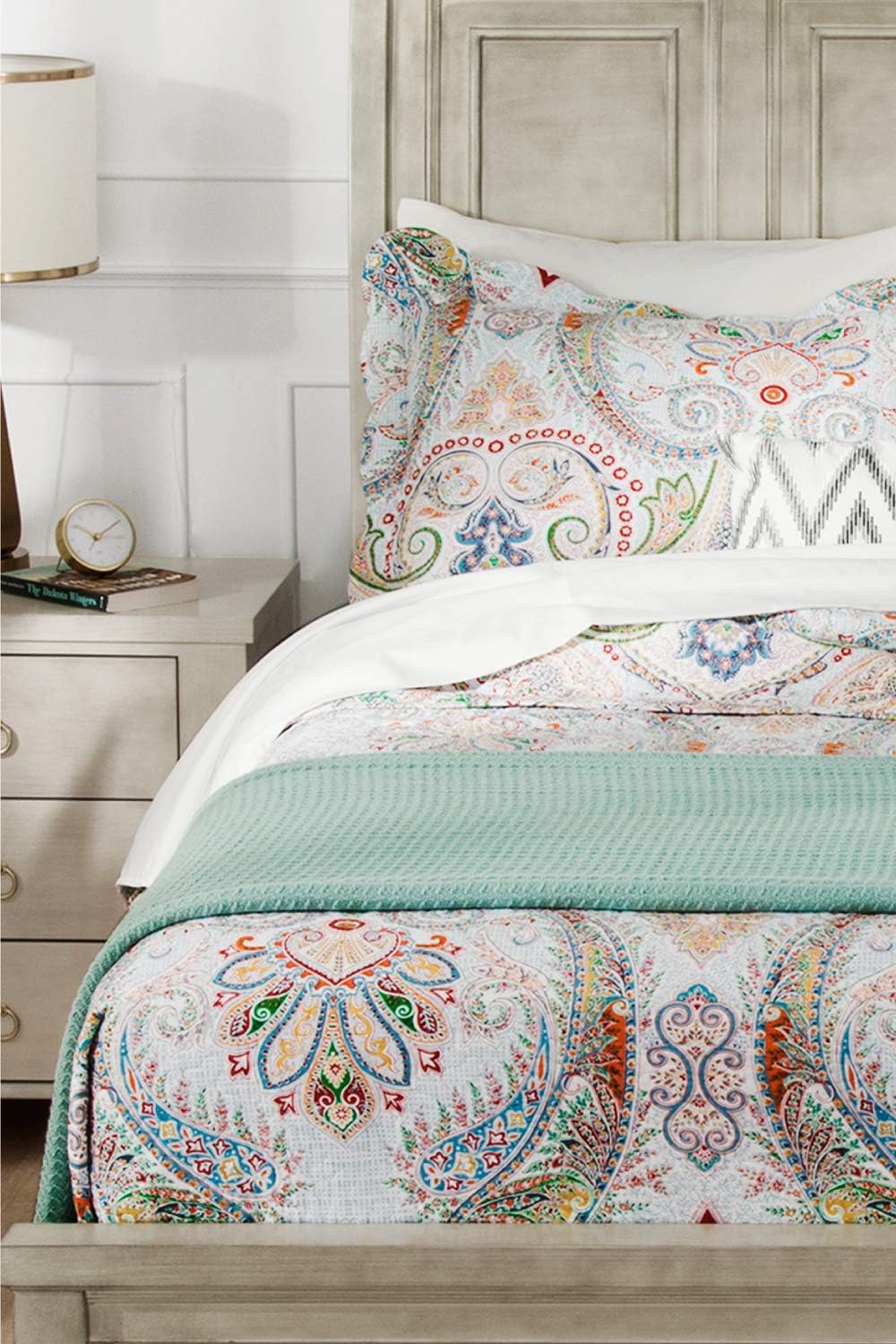 Bedsure 100% Cotton Printed King Quilt Set - Vintage Paisley Pattern, Pre-Washed, 3-Piece Quilt with 2 Shams - All-Season Bed Cover Machine Washable Bedspread Coverlet