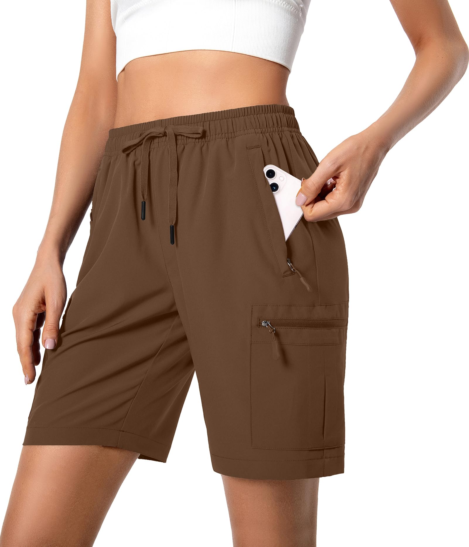Hugut Women's Lightweight Hiking Cargo Shorts Quick Dry with Zipper Pockets