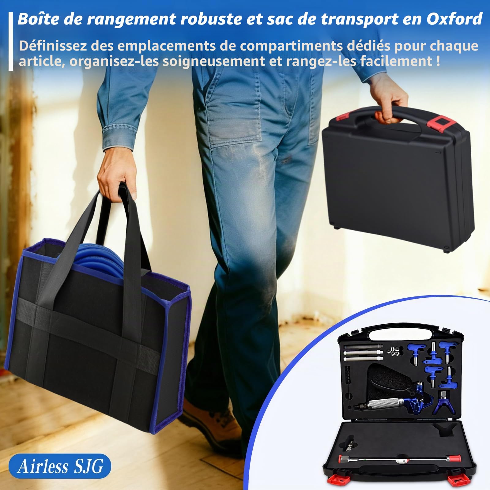 Kit de pistolet pulvérisateur de peinture sans air 18 pièces 3600 psi, avec tuyau haute pression de 7,6 m, tige d'extension, embouts de pulvérisation, filtres, protection de pointe, étui de rangement