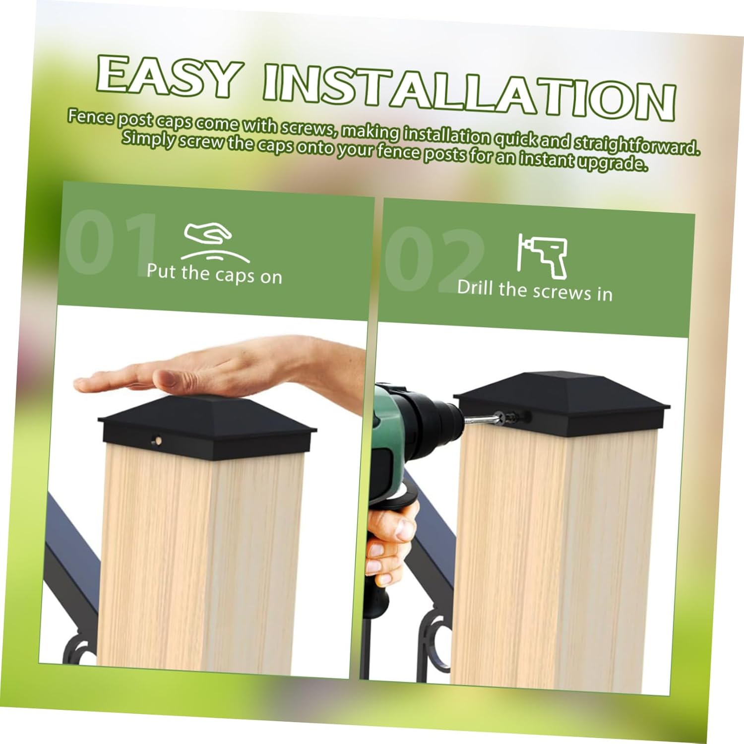 Mikikit 48pcs Fence Post Caps Screws Modern Design for Outdoor Fits Standard Posts Weather-Resistant for Fencing Projects