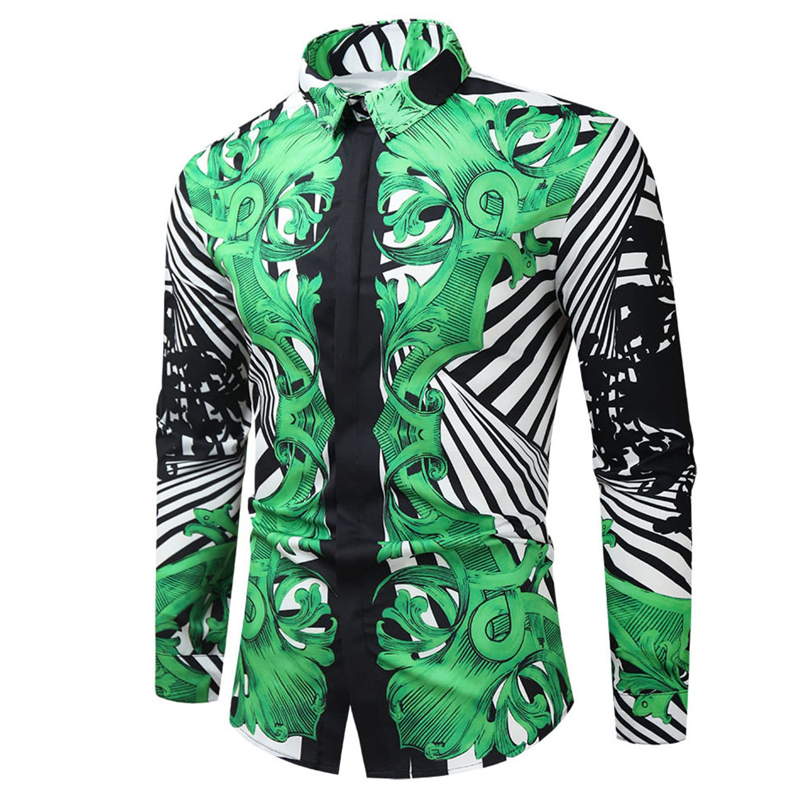 SSBZYES Mens Shirts Mens Long-Sleeved Shirts Plus Size Mens Casual Slim Hawaiian Style Printed Long-Sleeved Shirts Flower Shirts Printed Shirts