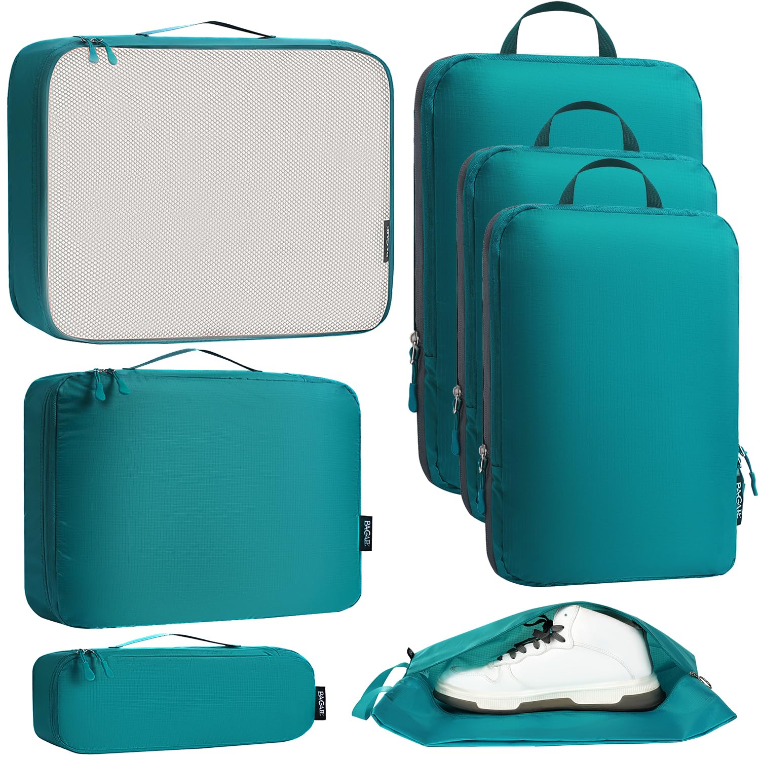 Bagail Ultralight Compression Cubes 7 Set - 3 Packing Cubes, 3 Organizers, and 1 Shoe Bag