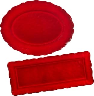 Certified International Isabella Red Unbreakable Melamine 2-Piece Serving Platter Set – Oval and Rectangular Platters for BBQs, Indoor Outdoor Dining, Camping, Holiday Entertaining, & Everyday Use
