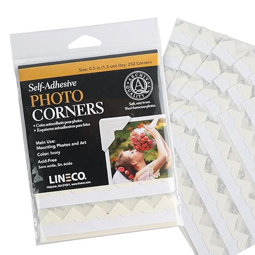 Miniatura 22 de Lineco Esquinas de fotos autoadhesivas, calidad de archivo, sensible a la presión sin ácidos, 0.5 pulgadas, útil para montaje de álbumes de recortes