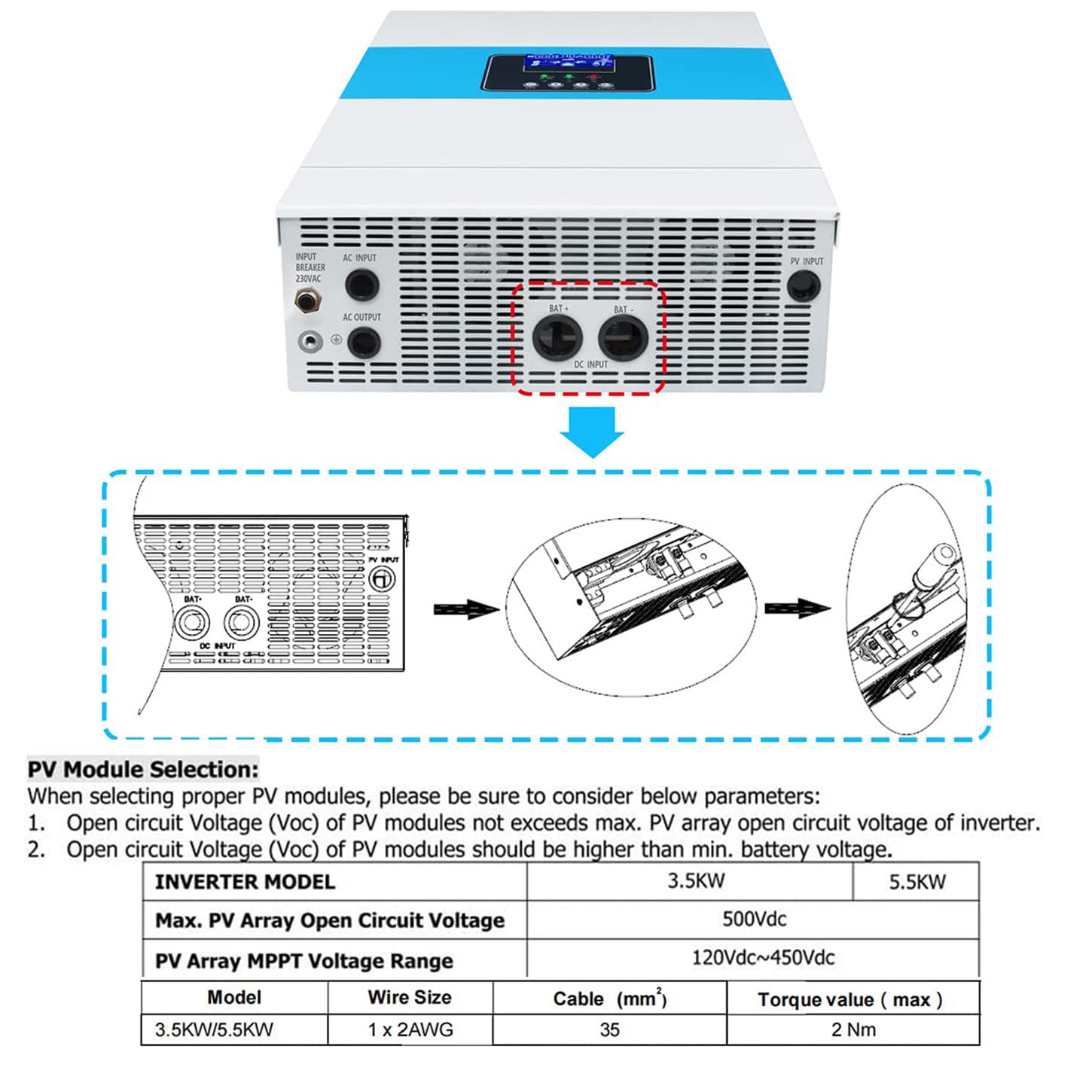 Solar Wechselrichter, Off-Grid Wechselrichter mit WiFi Modul, Solar Generator, 5500W Reiner Sinus Hybrid Wechselrichter, Solar-Wechselrichter für das Heimsolarsystem MPPT 100A,TypeA-5.5KW-48V