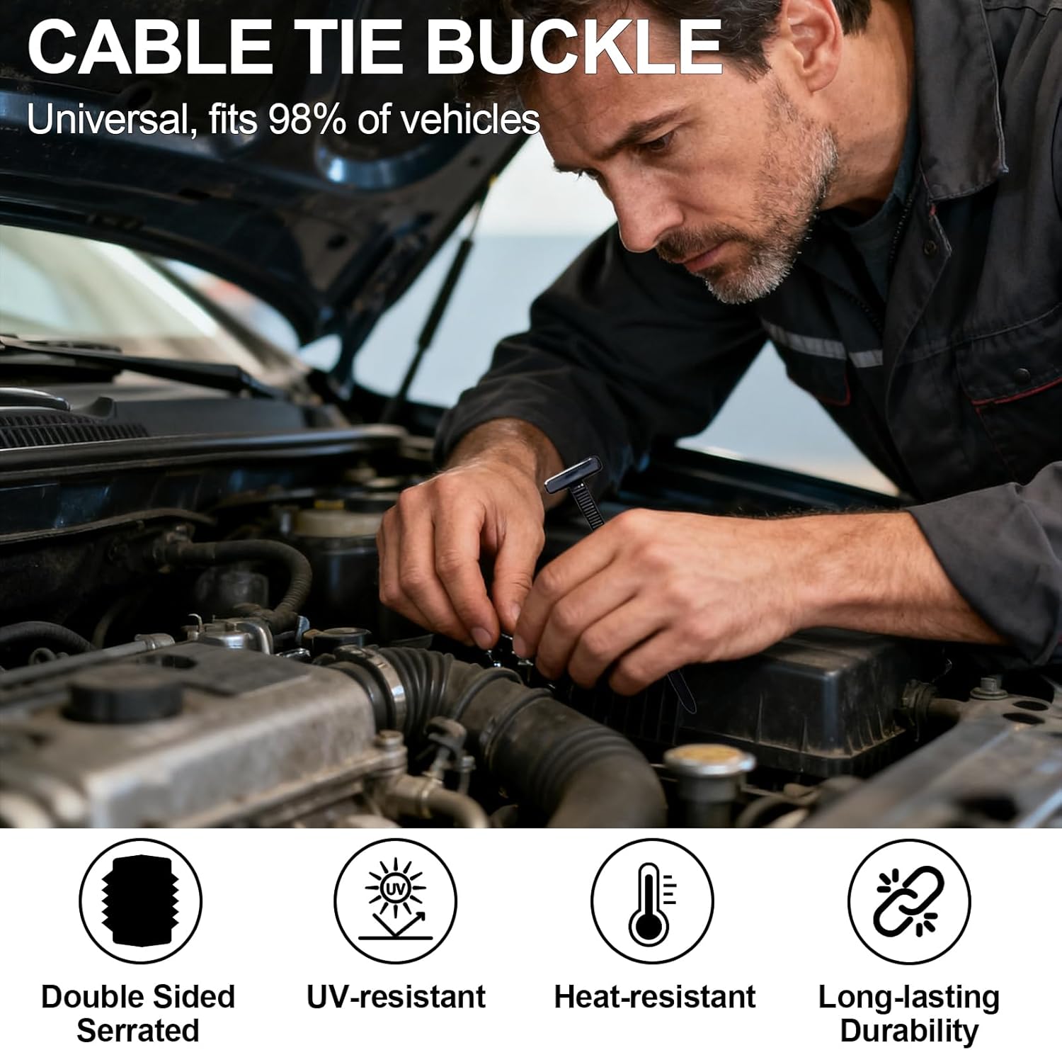 100 Pcs Nylon Universal Cable Tie Buckle, New Multifunctional Nylon Zip Ties, Black Zip Ties with Pin & Button Design
