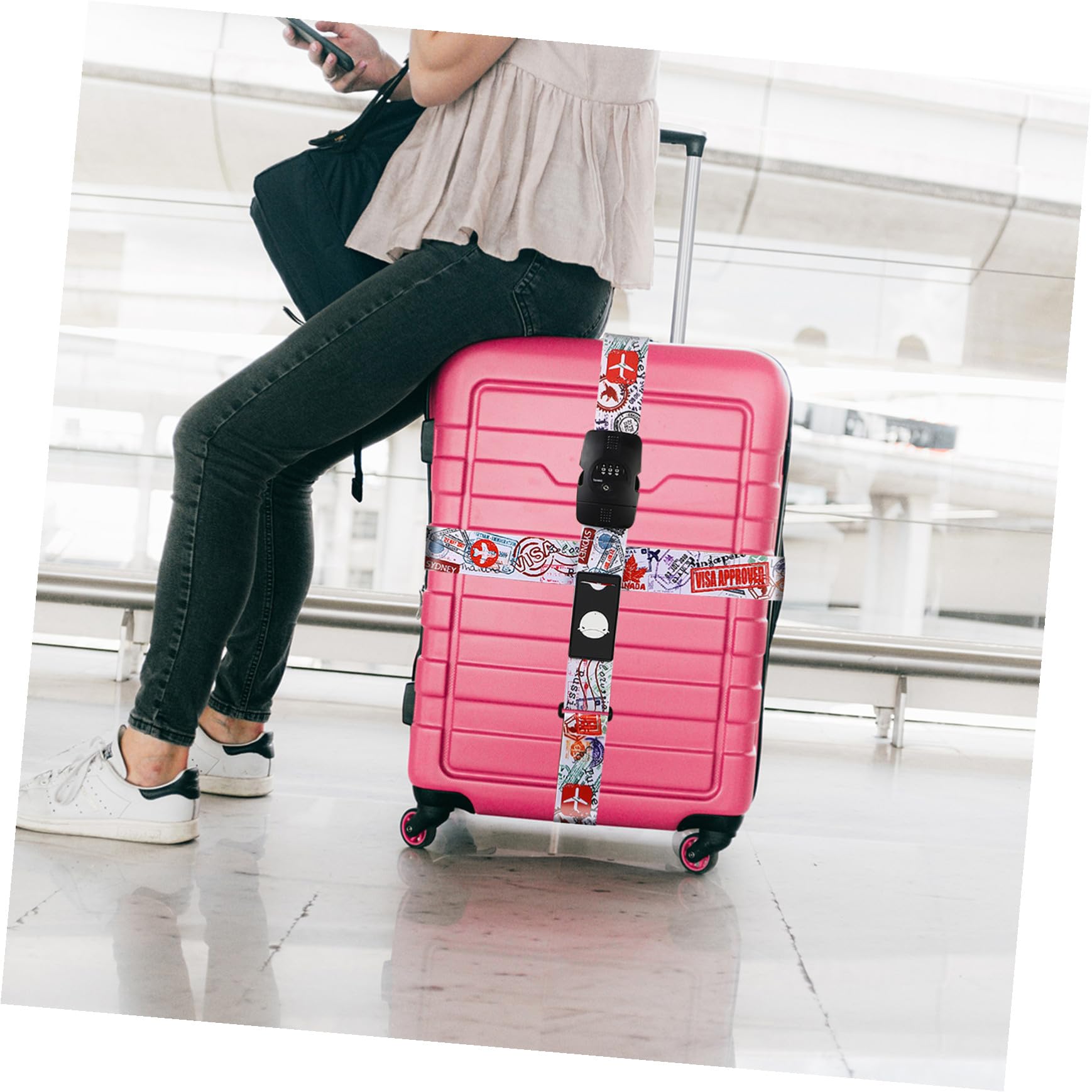Verstellbarer Koffer Packgurt Kreuz Design aus Strapazierfähigem Polyester mit TSA Sicherheitsschloss 2 Stück für Sicheres Reisegepäck
