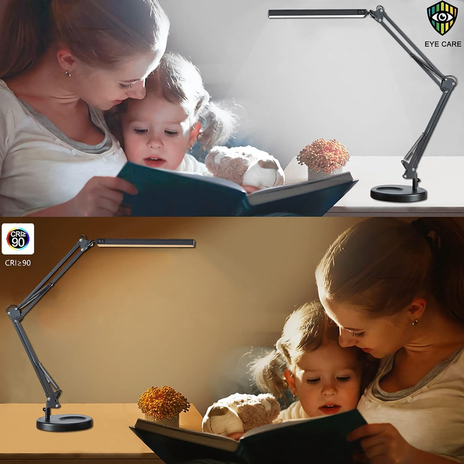 LED Desk Lamp with Clamp and Round Base,Eye Caring Table Lamp with Swing Arm,3 Color Modes 10 Brightness Levels,Memory Function Bedside Lamp,Desk Light for Home Office with USB Adapter Black : Everything Else