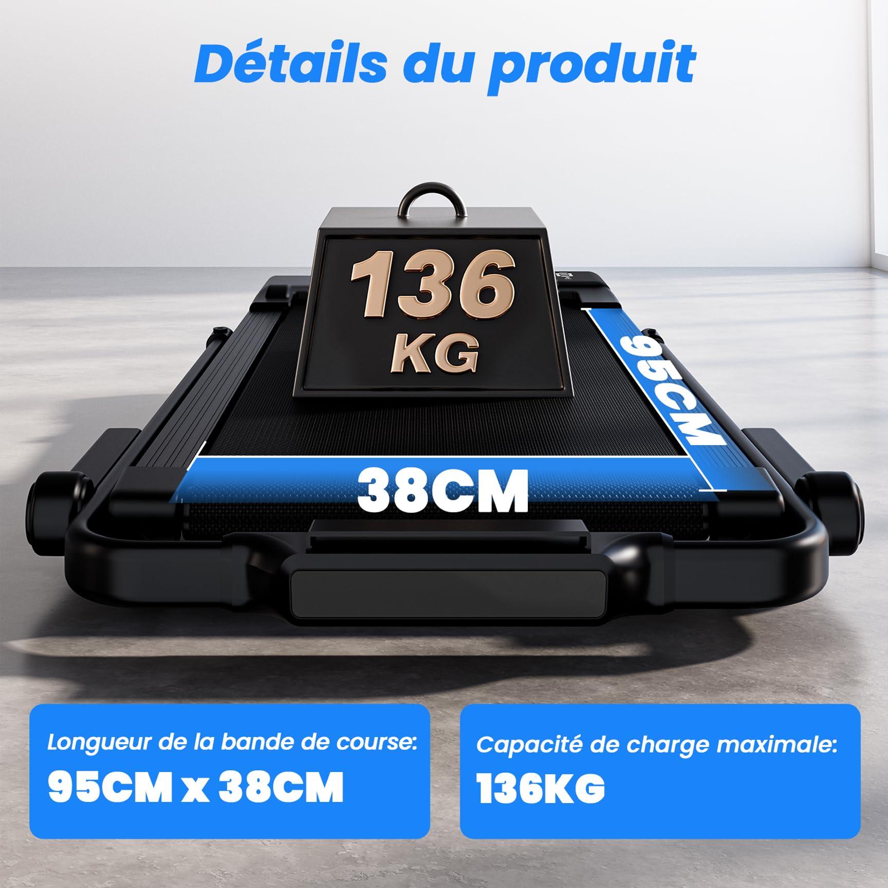 Superun Tapis de Course 3.0HP avec Inclinaison, APP et Télécommande, Capacité 136kg, 1-12km/h