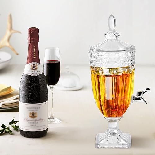 Miniatura 5 de Dispensador de bebidas de vidrio transparente de 0.8 galones con tapa y elegante jarra de vidrio sin fugas, dispensador de cerveza para fiesta, bar,