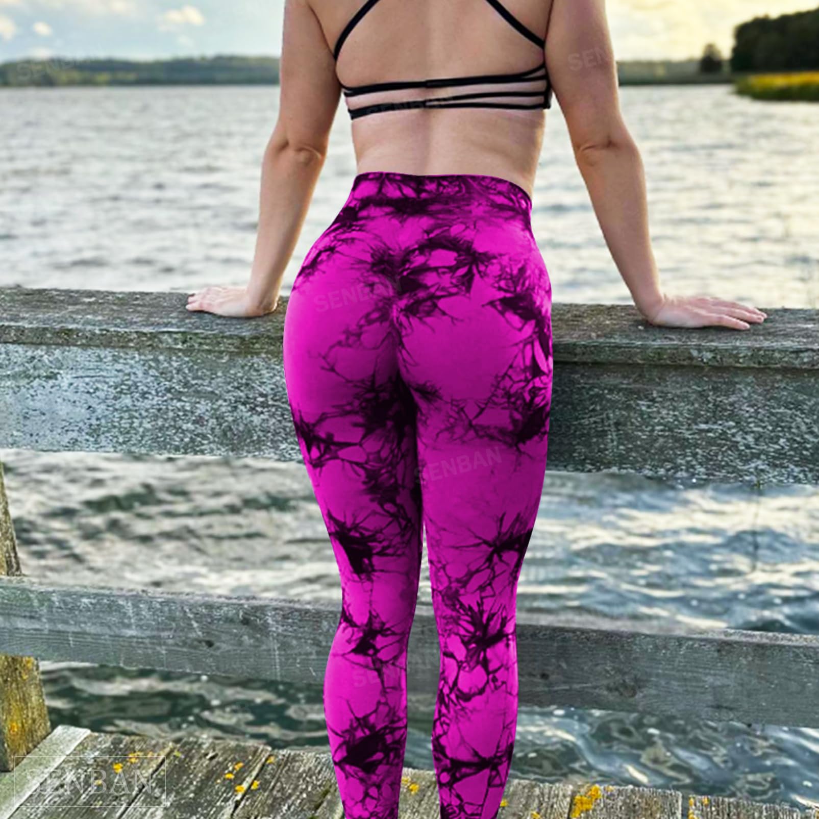 SENBAN Leggings de Entrenamiento para Mujer: Pantalones de Yoga de Cintura Alta para Levantamiento de glúteos, Leggings de Gimnasio sin Costuras, Paquete de 2 Unidades Rosa Morado, Large