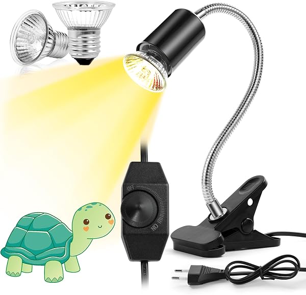 vsshe Lámpara Calor para Reptiles, E27 Regulable Lámpara de Calor de Terrario Regulable con Clip, Dos Lámparas Calor Arrastre de Tortuga UVB/UBA de 50 W, Apto para reptiles y anfibios - 1