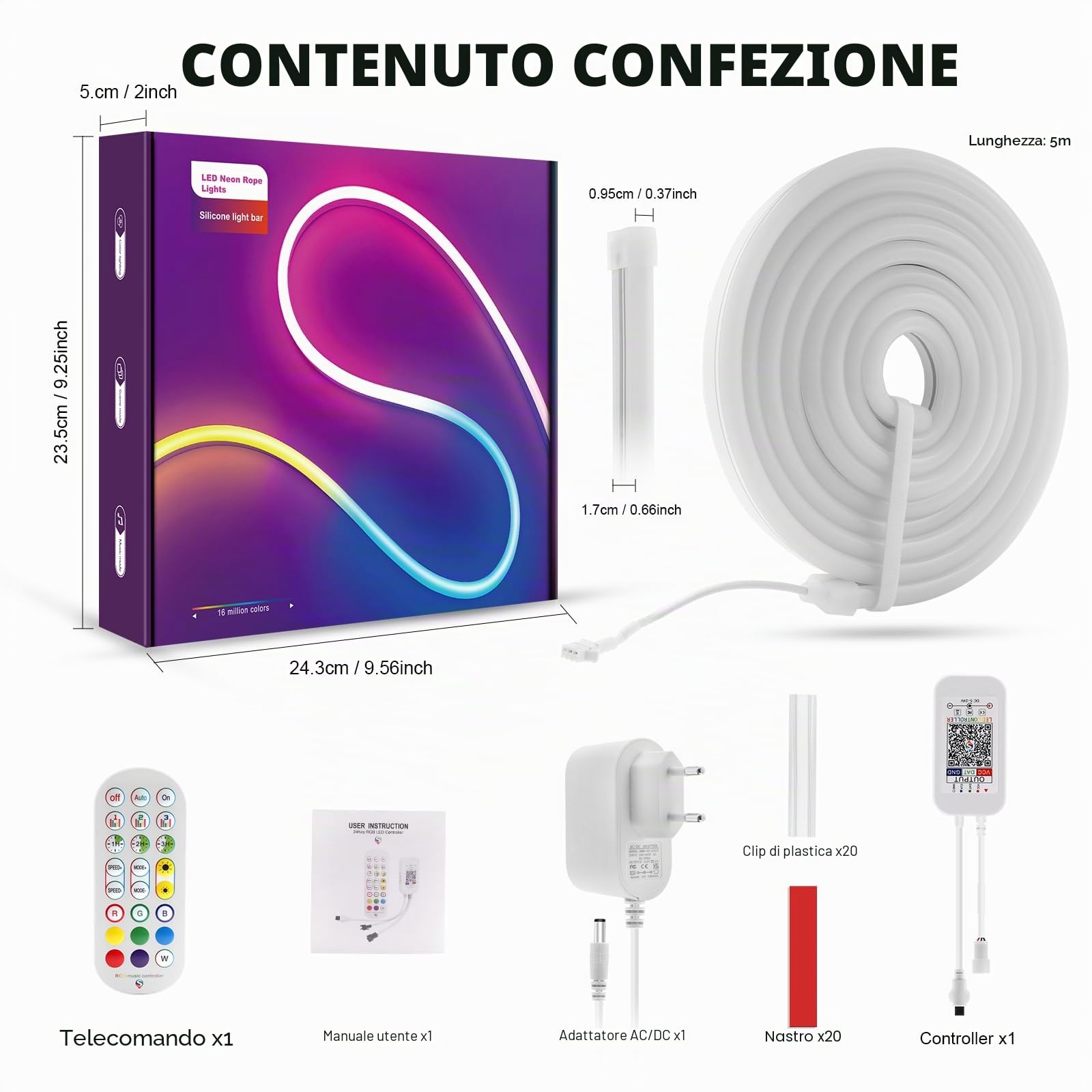 LUXONIC 5M Strisica LED Neon, RGBIC, 24V Silicone Neon Luci LED Flessibile Bluetooth con APP e Telecomando, impermeabile, Sincronizzazione Musicale, Decorazione Esterna/Interna del partito, Festa
