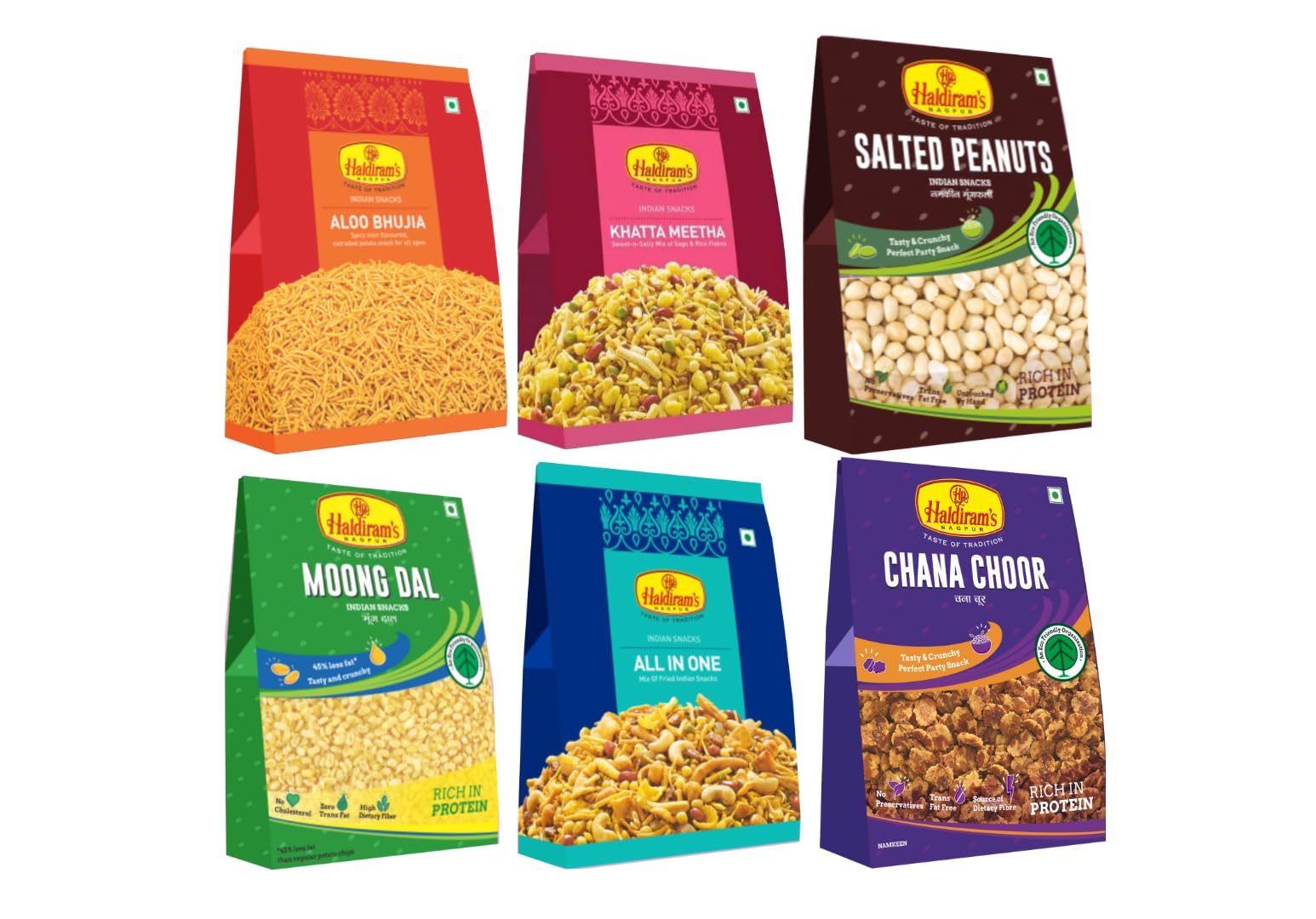 Haldiram's Nagpur Best of Indian Namkeen Combo – 6 x 200g | Aloo Bhujia, Khatta Meetha, Salted Peanuts, Moong Dal, All In One, Chana Choor| Traditional Crunchy Savory Snacks Combo-image-48