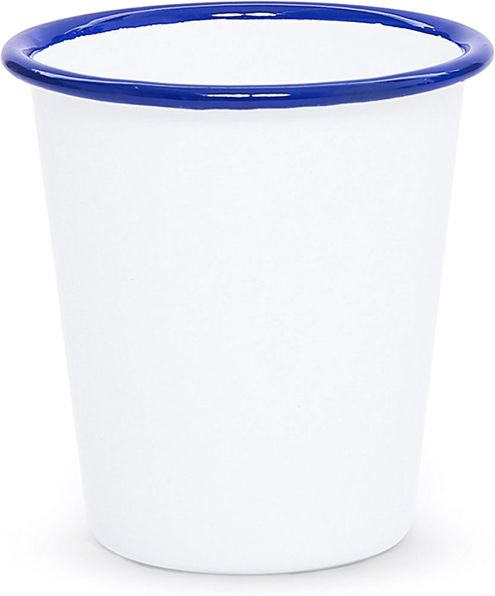 Crow Canyon Home Enamelware Tumbler, 10 ounce, Vintage White/Blue (Set of 4)