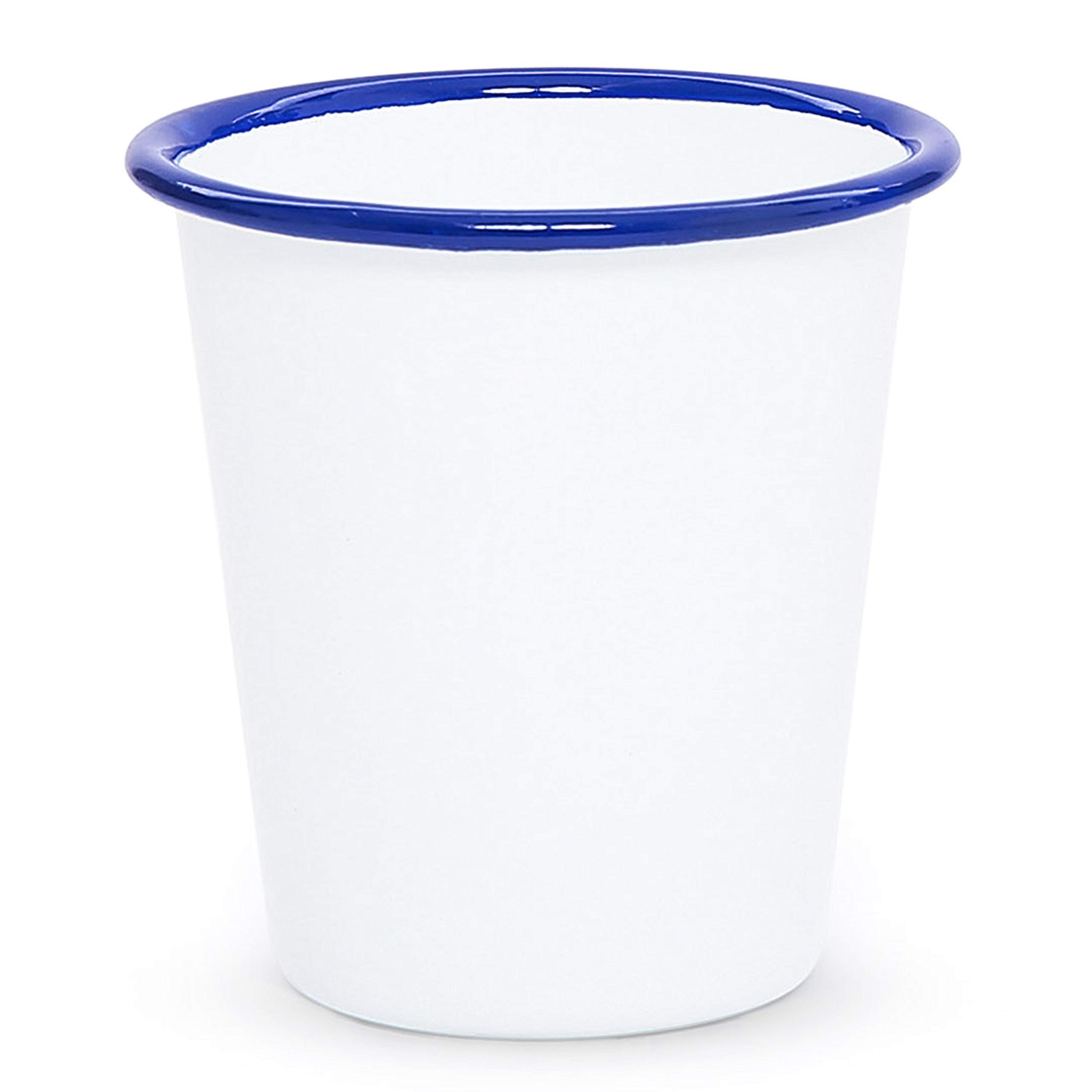 Crow Canyon Home Enamelware Tumbler, 10 ounce, Vintage White/Blue (Set of 4)