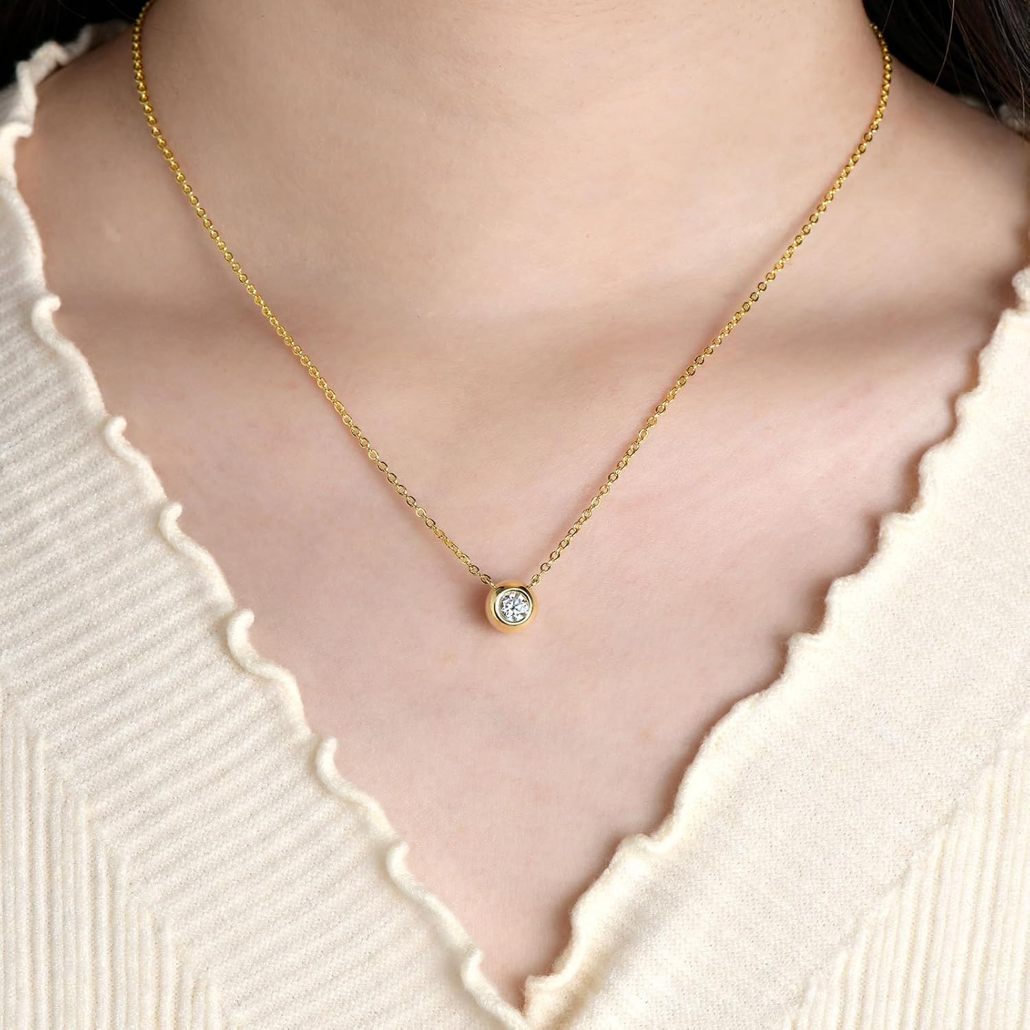 0.5CT Moissanite Bubble-shaped Pendant Necklace, 5mm D Color VVS1 Moissanite 14K Gold Filled Bubble Pendant for Women Birthday Jewelry Gifts
