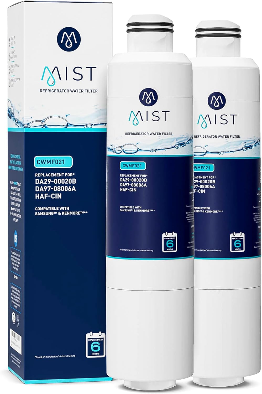 Mist HAF-CIN/EXP Refrigerator Water Filter Replacement for Samsung DA29-00020B, DA29-00020A, Kenmore 46-9101 – NSF 42 & 372 Certified – 2 Pack