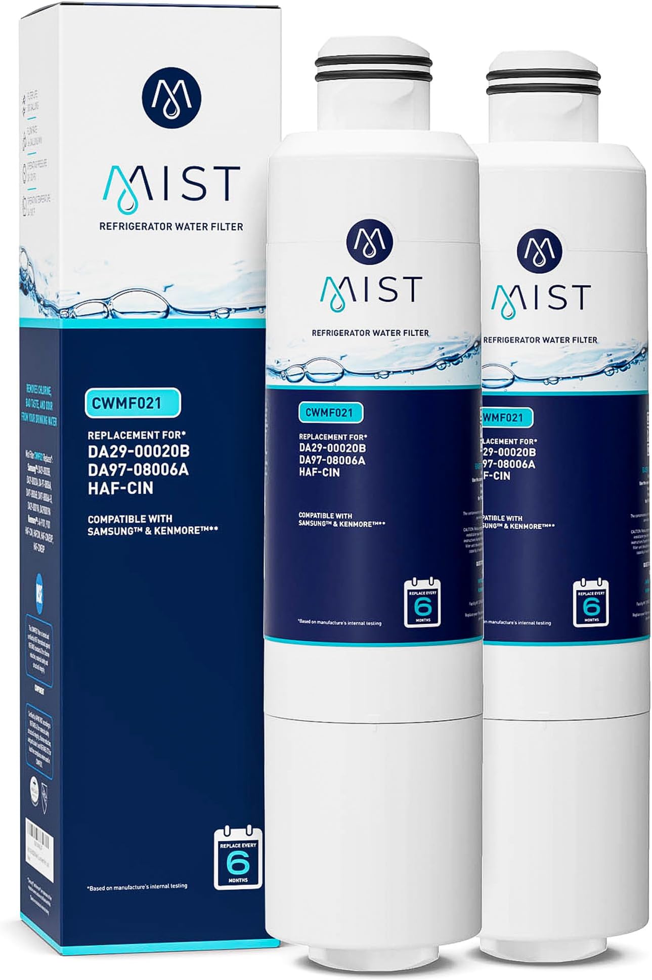 Mist HAF-CIN/EXP Refrigerator Water Filter Replacement for Samsung DA29-00020B, DA29-00020A, Kenmore 46-9101 – NSF 42 & 372 Certified – 2 Pack