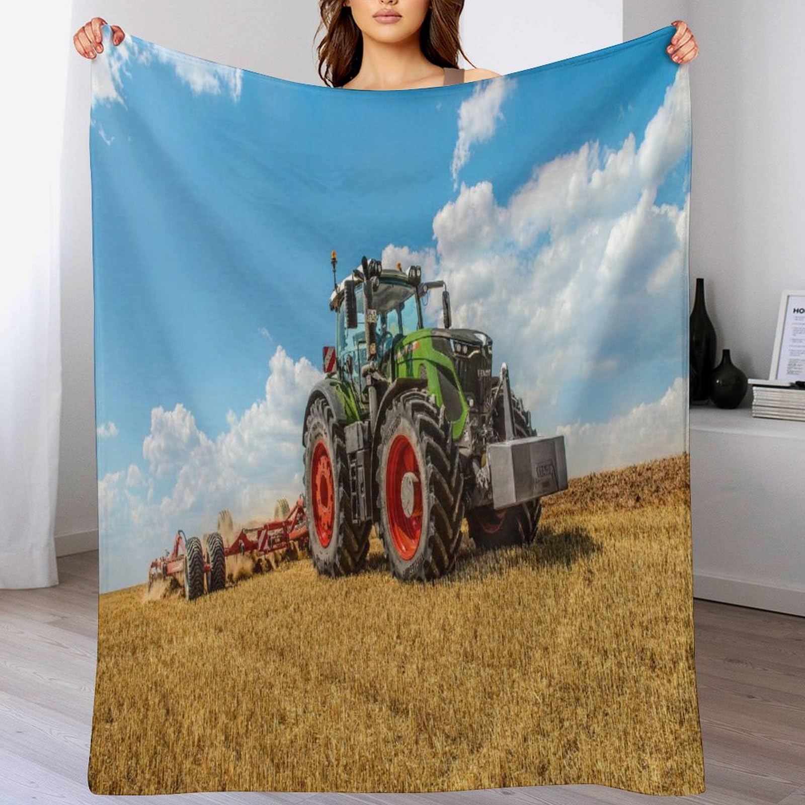 Couverture chaude canapé en flanelle contre les frissons d'hiver motif tracteur