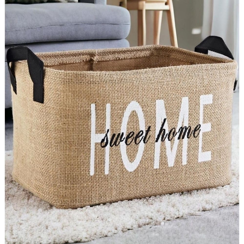 Prendi Home Lot de 2 paniers de rangement pliables en toile de jute avec poignées – Organisateur pour chambre d’enfant, linge, jouets et penderie – Éco-responsable et compact