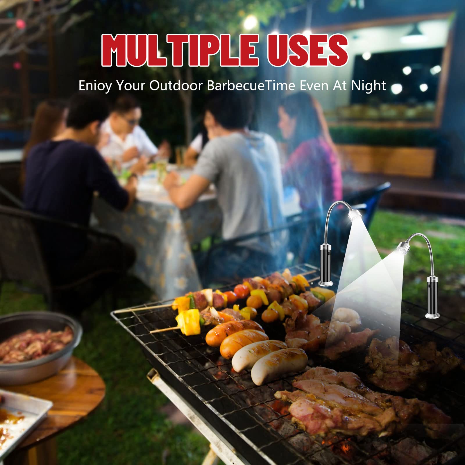 Lampada Barbecue,2 Pezzi 360° a Collo di Cigno Flessibile LED Grill Super Bright Barbecue Grill Luce con Base Magnetica,Regolabile Accessori Barbecue da Esterno per Lettura Lavoro Riparazione Camping