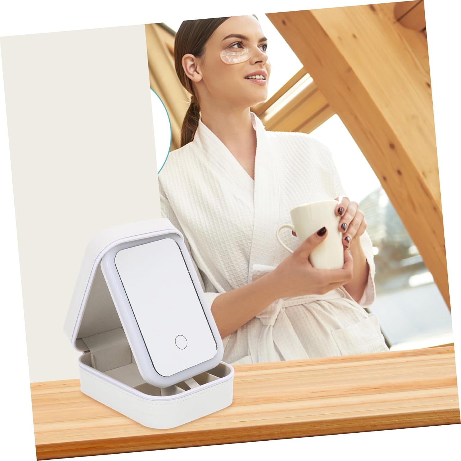 MERRYHAPY Travel Makeup Organizer with LED Lighted Mirror Stylish Faux Storage Case for Makeup Essentials for Outdoor Use and Easy Organization