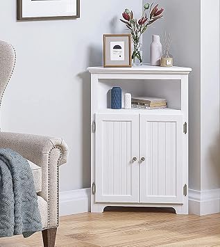 UTEX Bathroom Corner Storage Cabinet, Small Floor Corner Cabinet with Doors and Adjustable Shelves, Freestanding Narrow Storage Organizer for Bathroom, Kitchen, Living Room, White | Floor Corner Cabinet