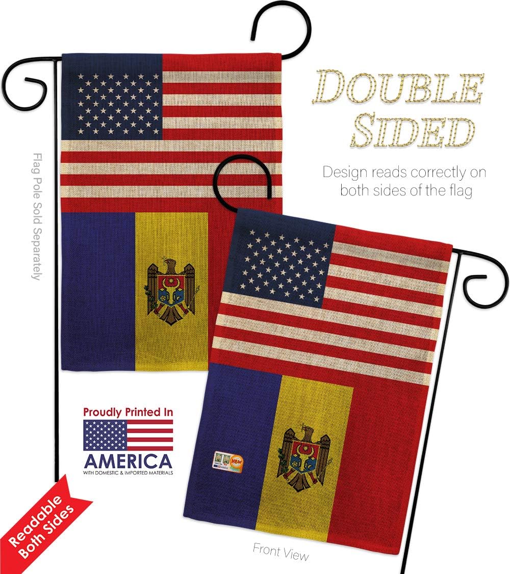 Moldova US Friendship Burlap Burlap Garden Flag Regional USA American Alliance World Country Particular Area Small Decorative Gift Yard House Banner Double-Sided Made In 13 X 18.5