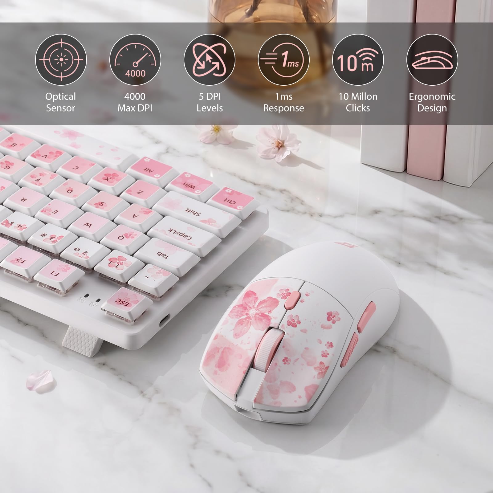 Redragon BS7552 Combo Teclado Ratón Inalámbrico Rosa | combo teclado ratón inalámbrico 98 teclas mecanismo plano 4000DPI sakura rosa