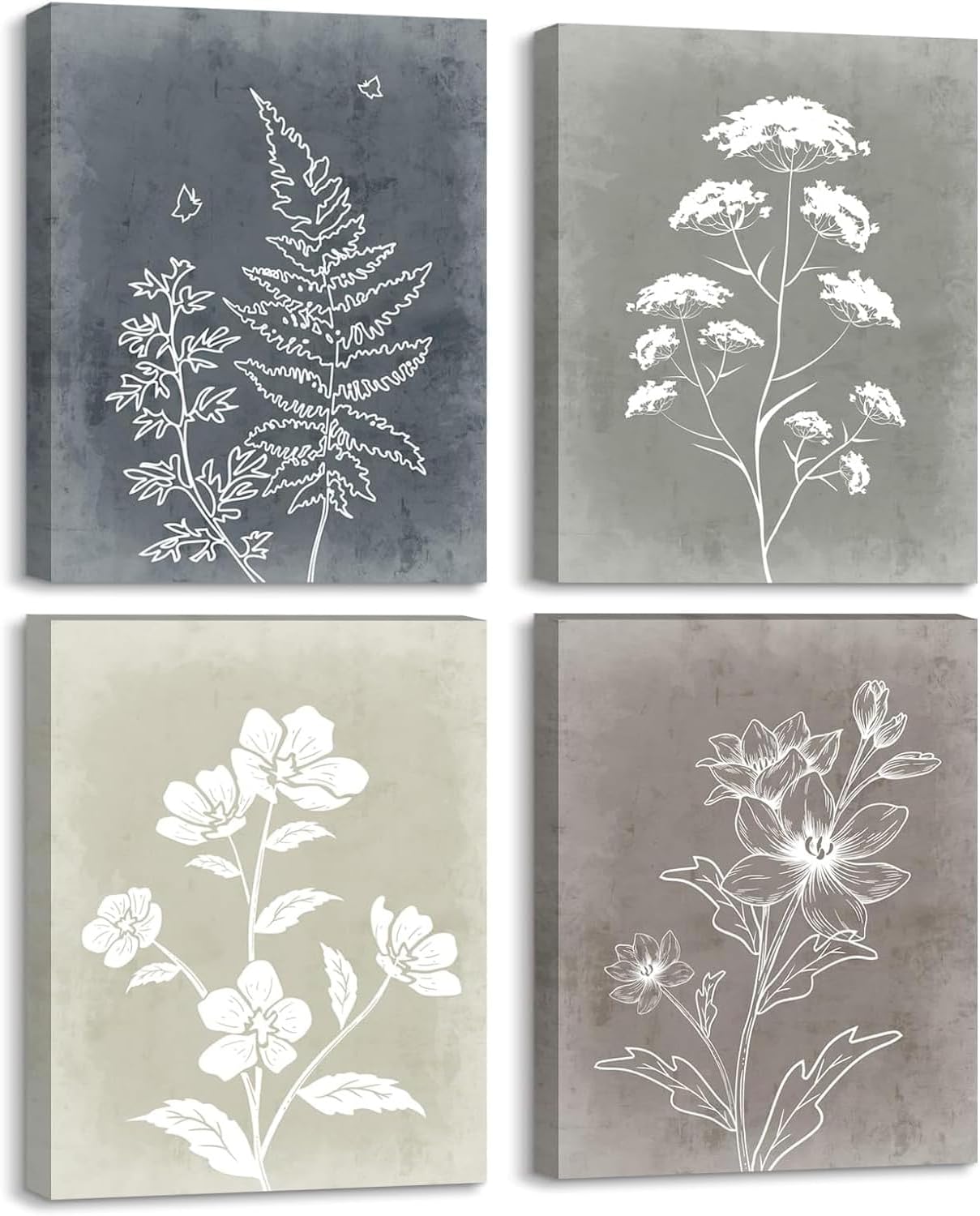 Framed Boho Wall Art Set of 4 Minimalist Botanical Print Wall Art for Rustic Vintage Farmhouse Home Kitchen Wall Decor