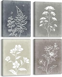 Framed Boho Wall Art Set of 4 Minimalist Botanical Print Wall Art for Rustic Vintage Farmhouse Home Kitchen Wall Decor 12x16inch