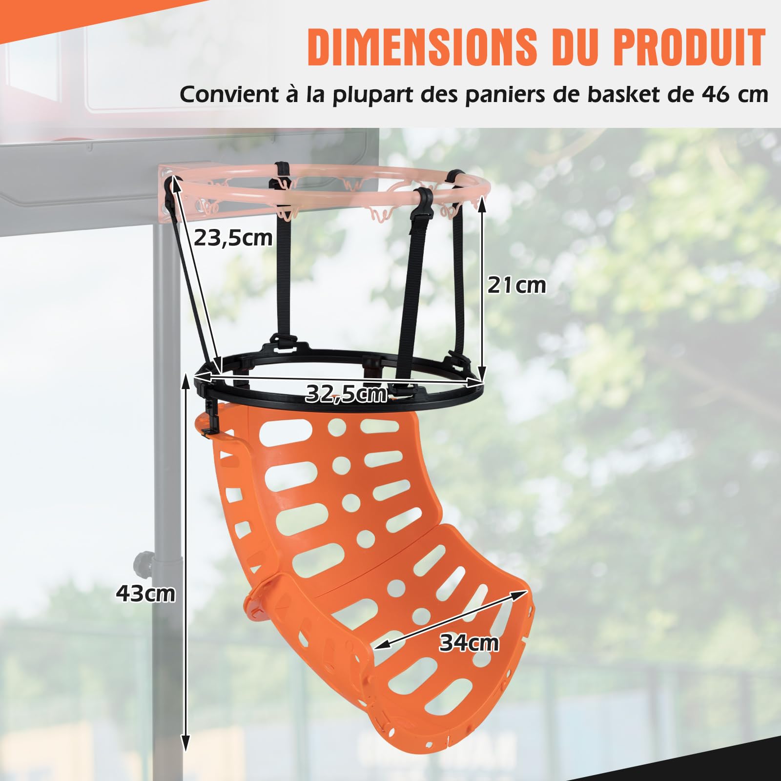 GOPLUS Retour de Ballon de Basket Rotatif à 360°, Système de Retour de Balle avec 4 Crochet pour Fixation Robuste, Accessoire pour Panier de Basket Jusqu’à 46 CM, Hauteur Réglable, pour Adulte, Enfant