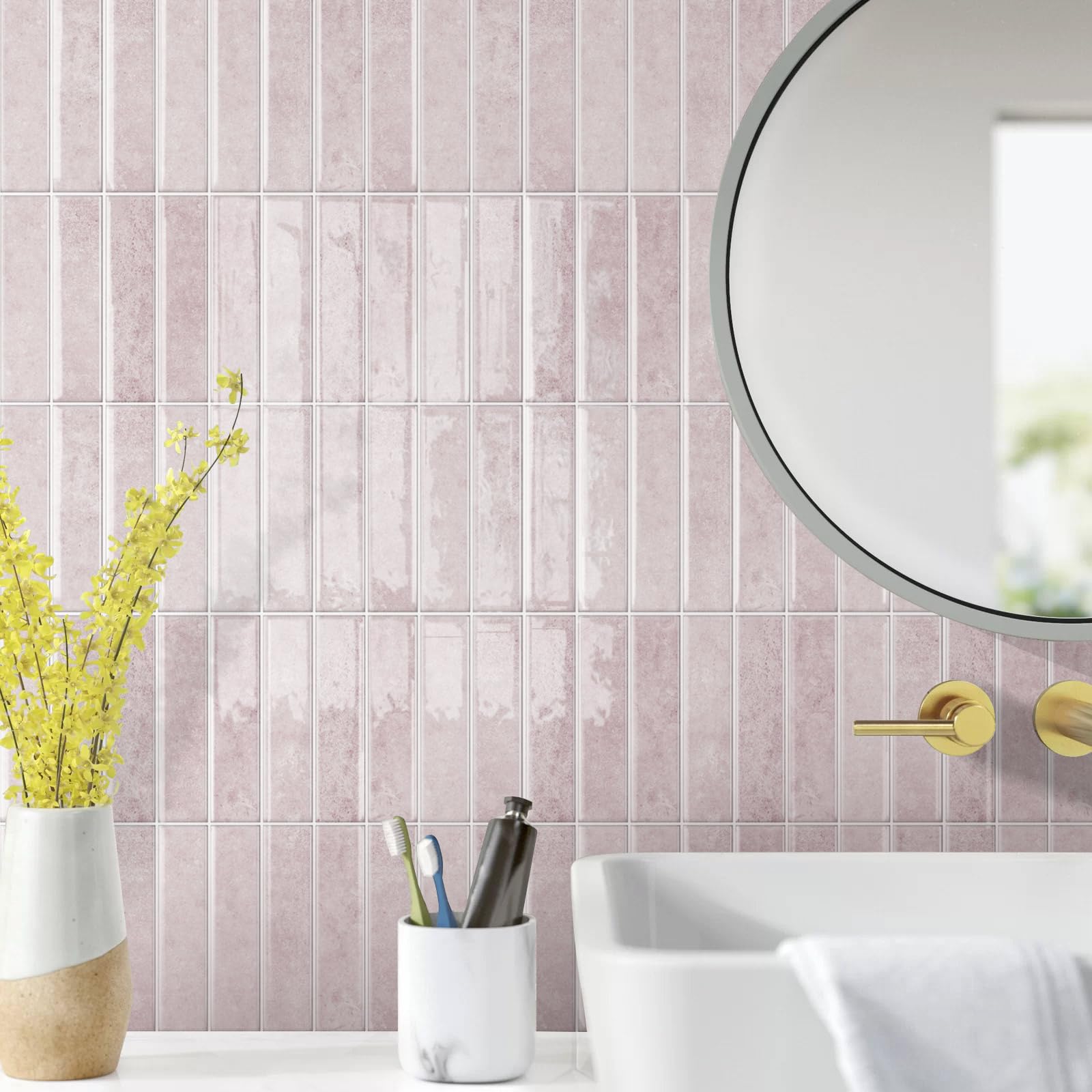 Paquete de 10 pegatinas for azulejos de pared de metro multicolor de 12 x 12 pulgadas, autoadhesivas(Pink)