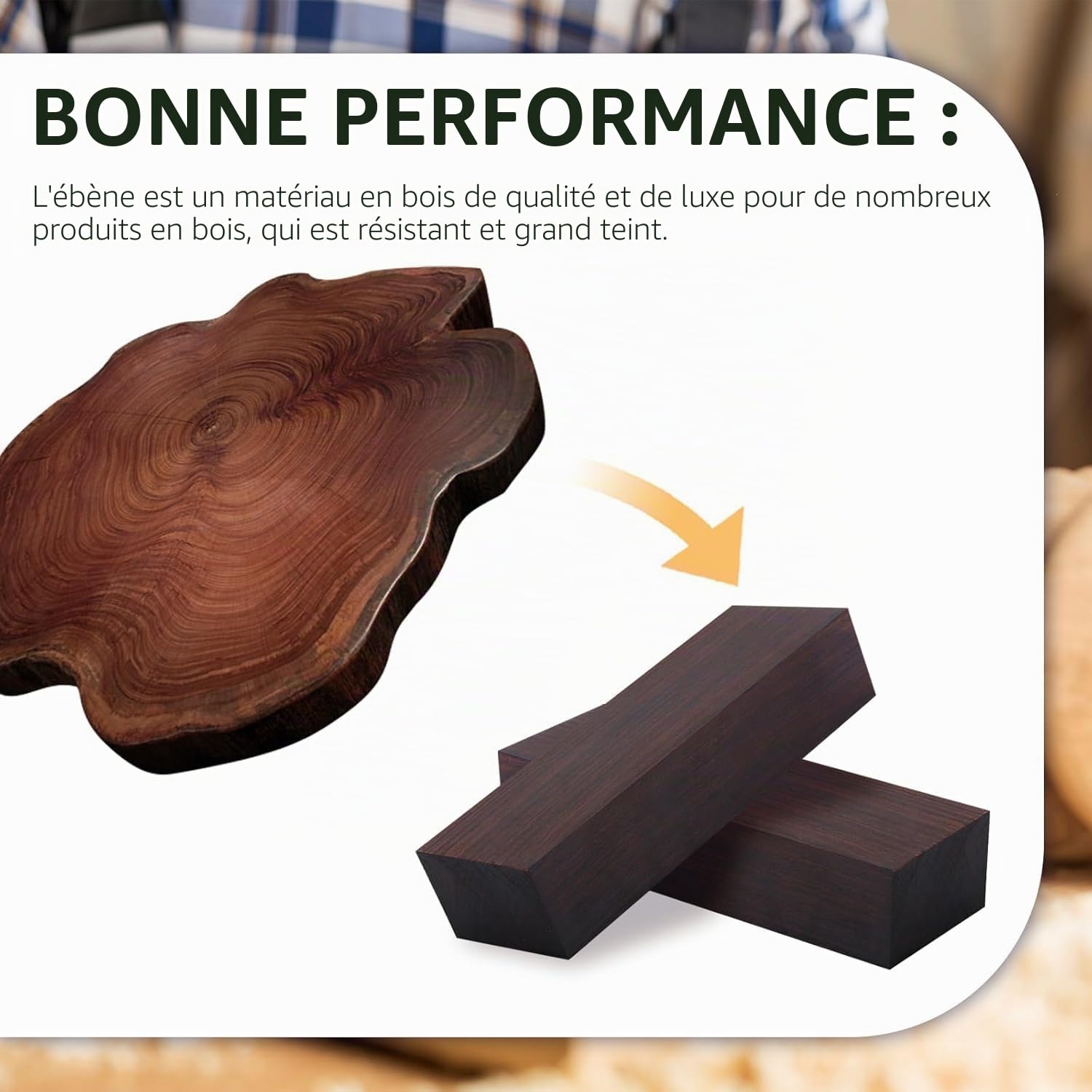 2 blocs de bois d'ébène à faire soi-même, matériau de bricolagnoir vierge poignées en ébène 12 x 4 x 2,5 cm, bois d'ébène vierge pour la fabrication d'accessoires d'instruments de musique en ébène