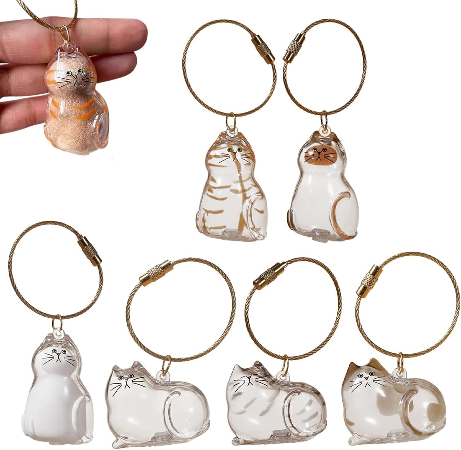 Loved Cat Hair Memorial Pendant, Cat Fur Keepsake Capsule Pendant, Cat Fur Keepsake Keychain, Pet Hair Storage Bottle, Cat Lover Collecting Gift (6pcs-Mix)